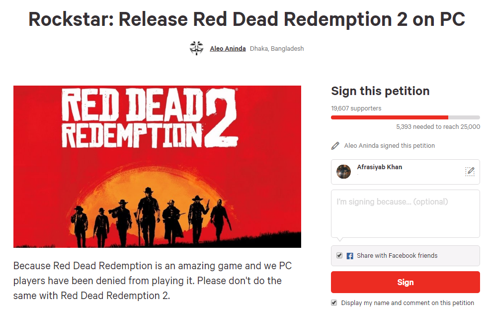 Sign This Petition Make Rockstar Release Red Dead Redemption 2 on PC