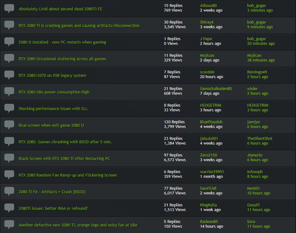 Nvidia Users Reporting Tons of Issues with the RTX 2080/2080Ti GPUs - DOAs, Crashing, Stuttering Reported