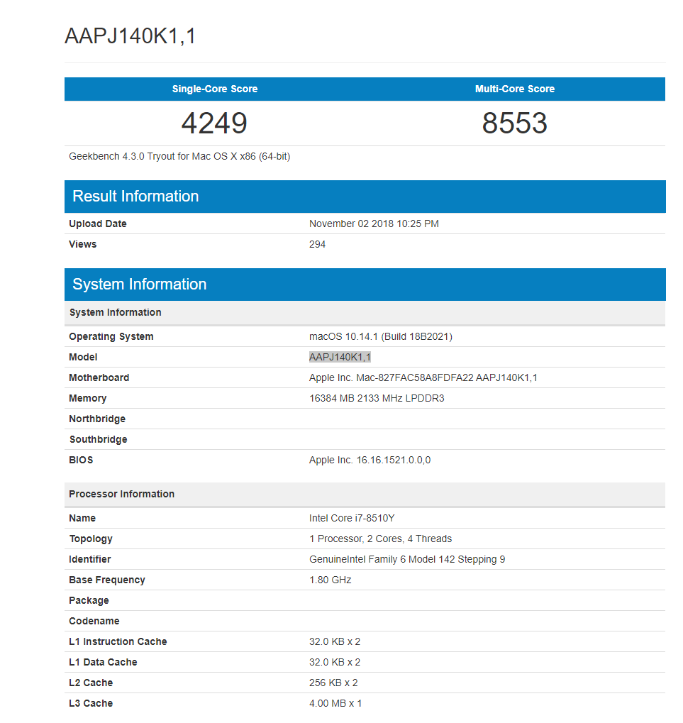 Apple MacBook Air 2018 with 8th-Gen Intel Core i7 Spotted on Geekbench - Other Specs Also Leaked