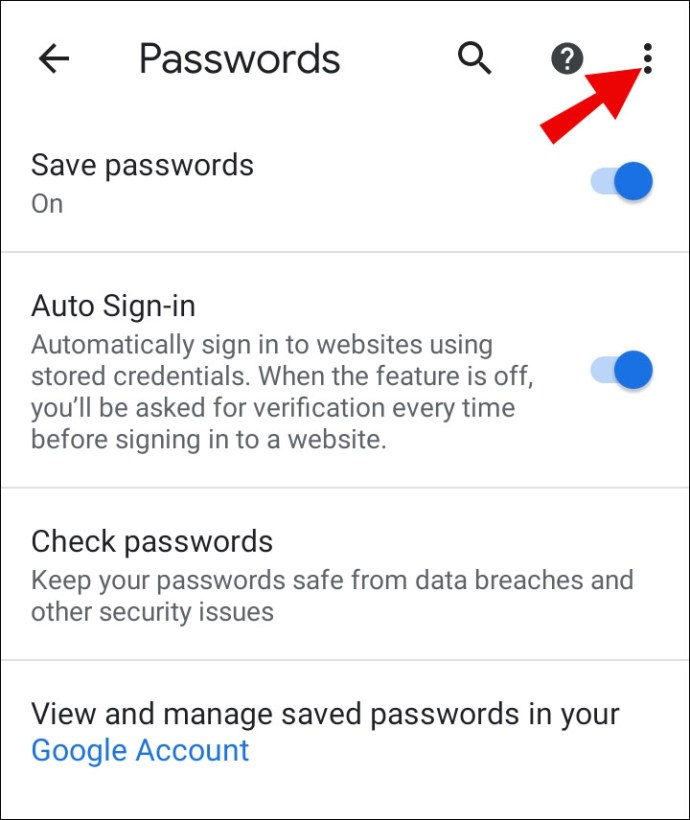 how to view saved passwors son android