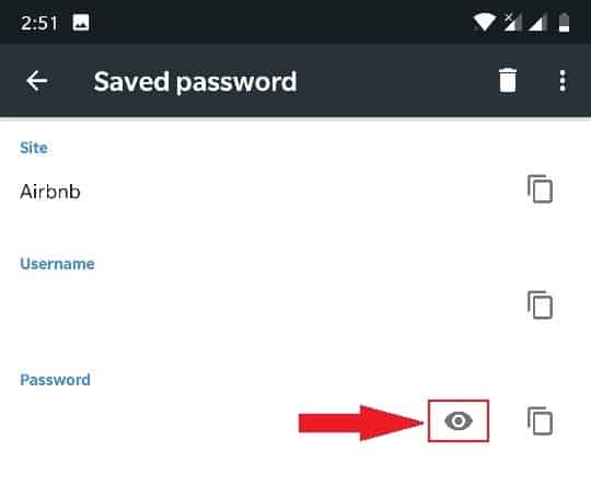 how to view saved passwors son android