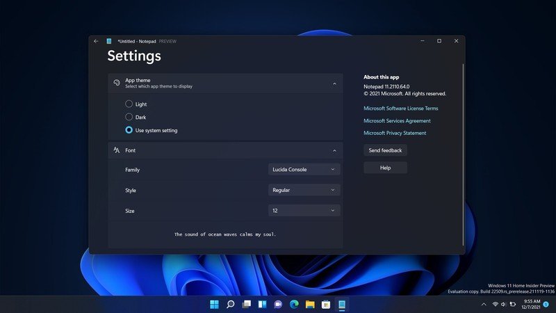 New Version of Notepad with dark mode: Windows 11 Insider Preview Update 22518
