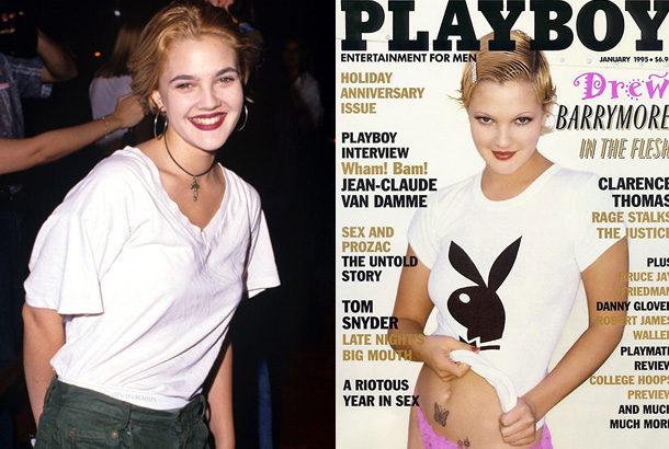 drew-barrymore-young-red-carpet-1991-playboy-1995-photo-split